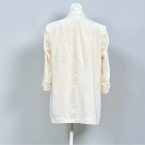 Zara Linen Blend Lightweight Open Front Blazer in Cream Pinstripe Sz Medium - Picture 11 of 16